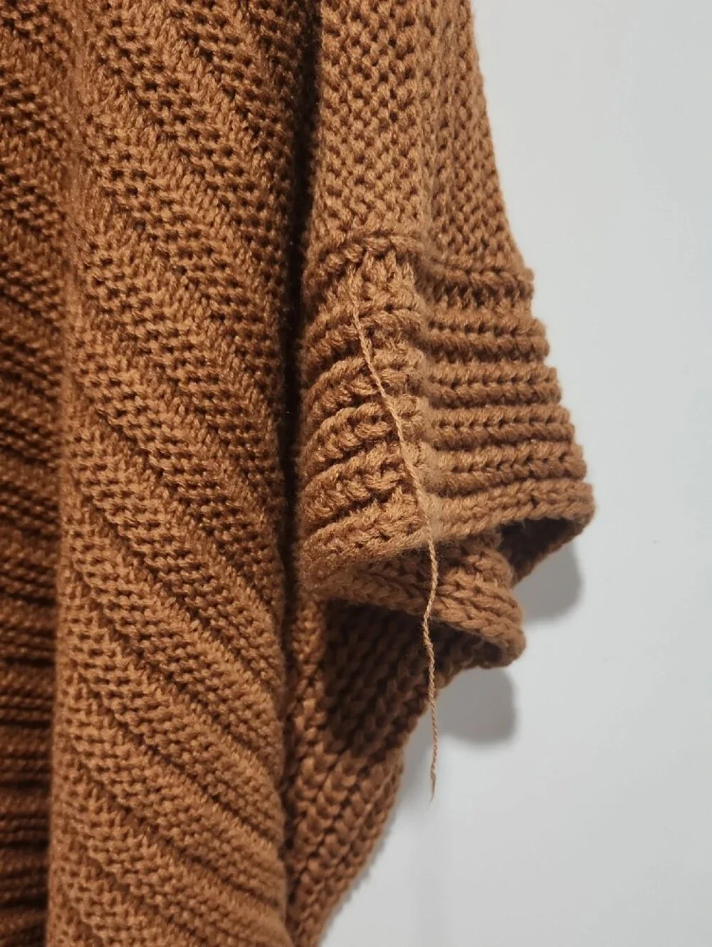 Open-Front Knit Poncho Cardigan - Brown